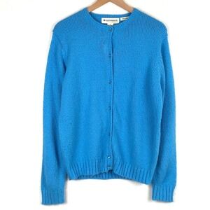VTG APPLESEEDS Hand Loomed Cardigan Sweater Women's Sz M Blue Button Long Sleeve